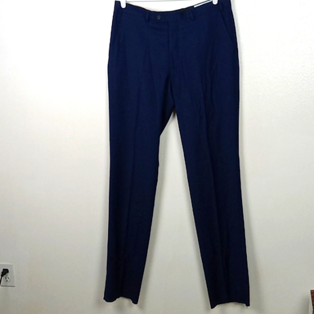 Perry Ellis Portfolio Pants Men's W36 Slim Fit Blue L39 Unfinished Hems Office